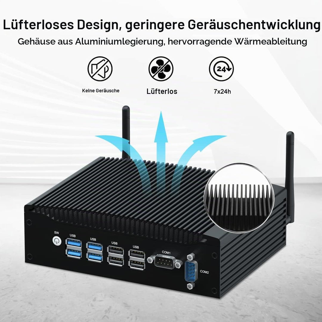 BASOARO Lüfterloser Industrie Mini PC i5, Mini Computer Win 11 Pro, 16G RAM 256G SSD Core i5 8260U I