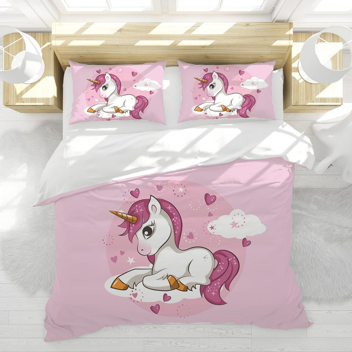 Hoimlm Einhorn Bettwäsche 135x200 Kinder Bettwäsche Set mit Bettbezug and 2 Kissenbezug, Cartoon Ein