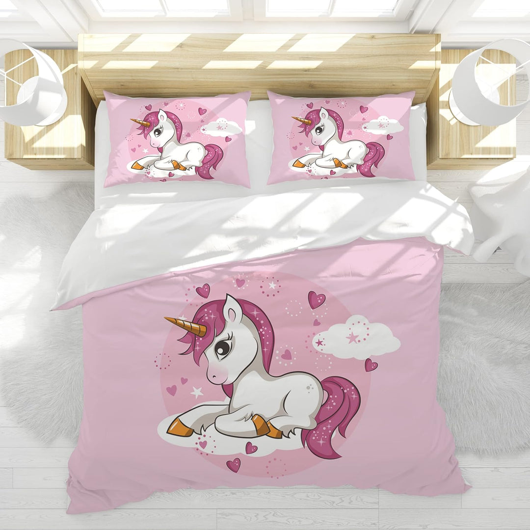 Hoimlm Einhorn Bettwäsche 220x240 Mädchen Bettwäsche Set mit Bettbezug and 2 Kissenbezug, Cartoon Ei