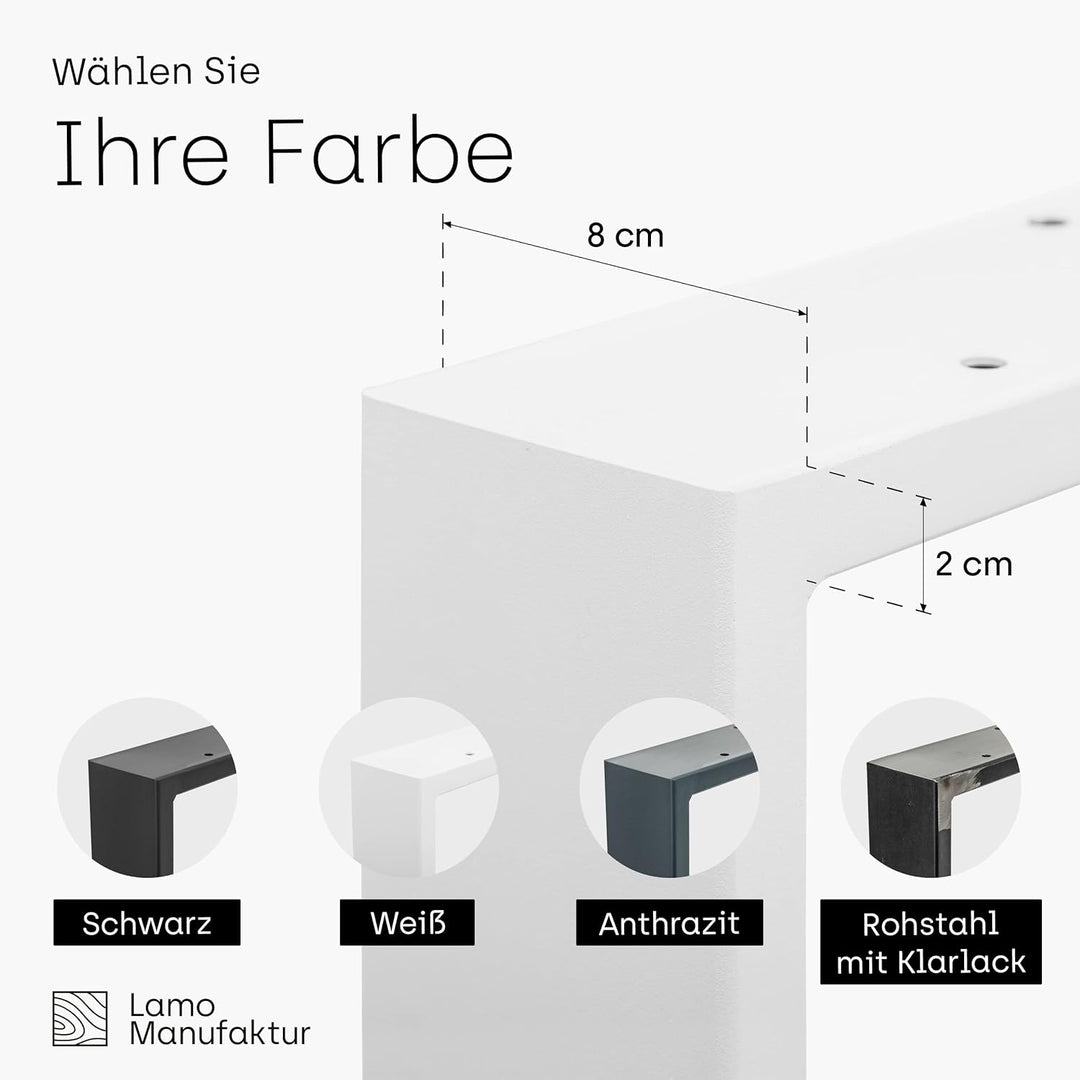 LAMO Manufaktur Tischbeine für Schreibtisch Esstisch, Simple Massive, Vierkantprofil 80x20 mm, Tisch