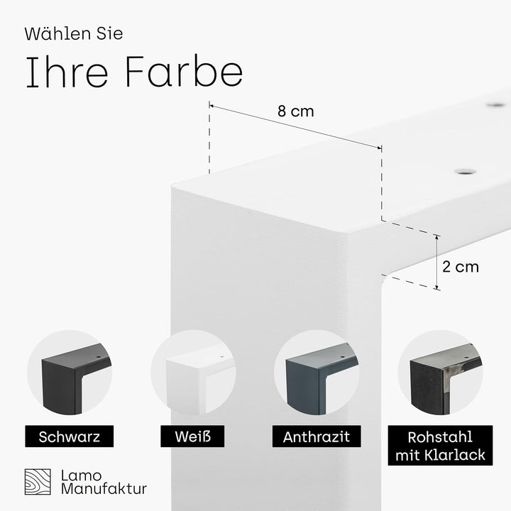 LAMO Manufaktur Tischbeine für Schreibtisch Esstisch, Simple Massive, Vierkantprofil 80x20 mm, Tisch