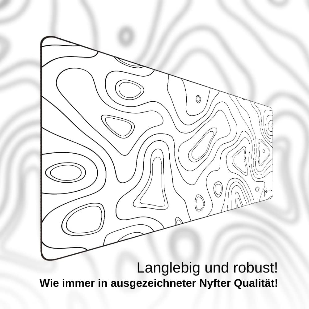 NYFTER - XXL Gaming Mauspad weiss im Topography design 900 x 500mm Premium Mousepad Size Gross vernä