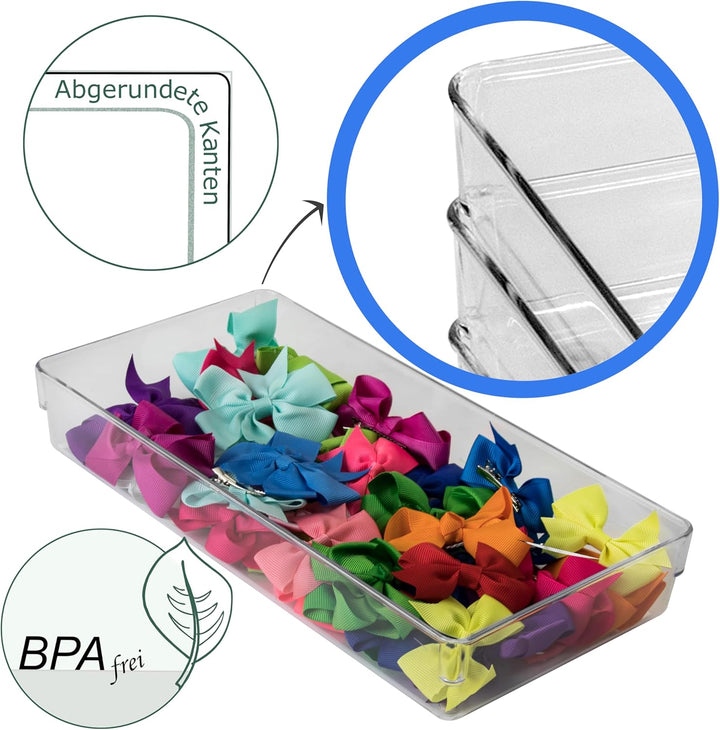 6x Schubladen Ordnungssystem 16x8 cm klar transparent 5,5 cm hoch Antislip - Organizer für Schminkti