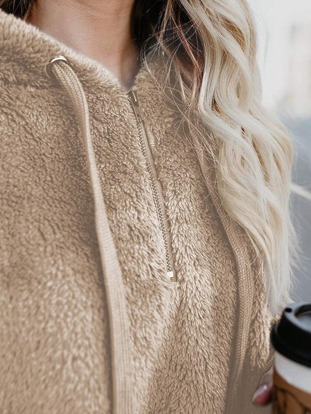 Durio Hoodie Damen Fleece Kapuzenpulli Teddy Fleece Pullover Oversize Sweaterpullover Winter Warm Kh