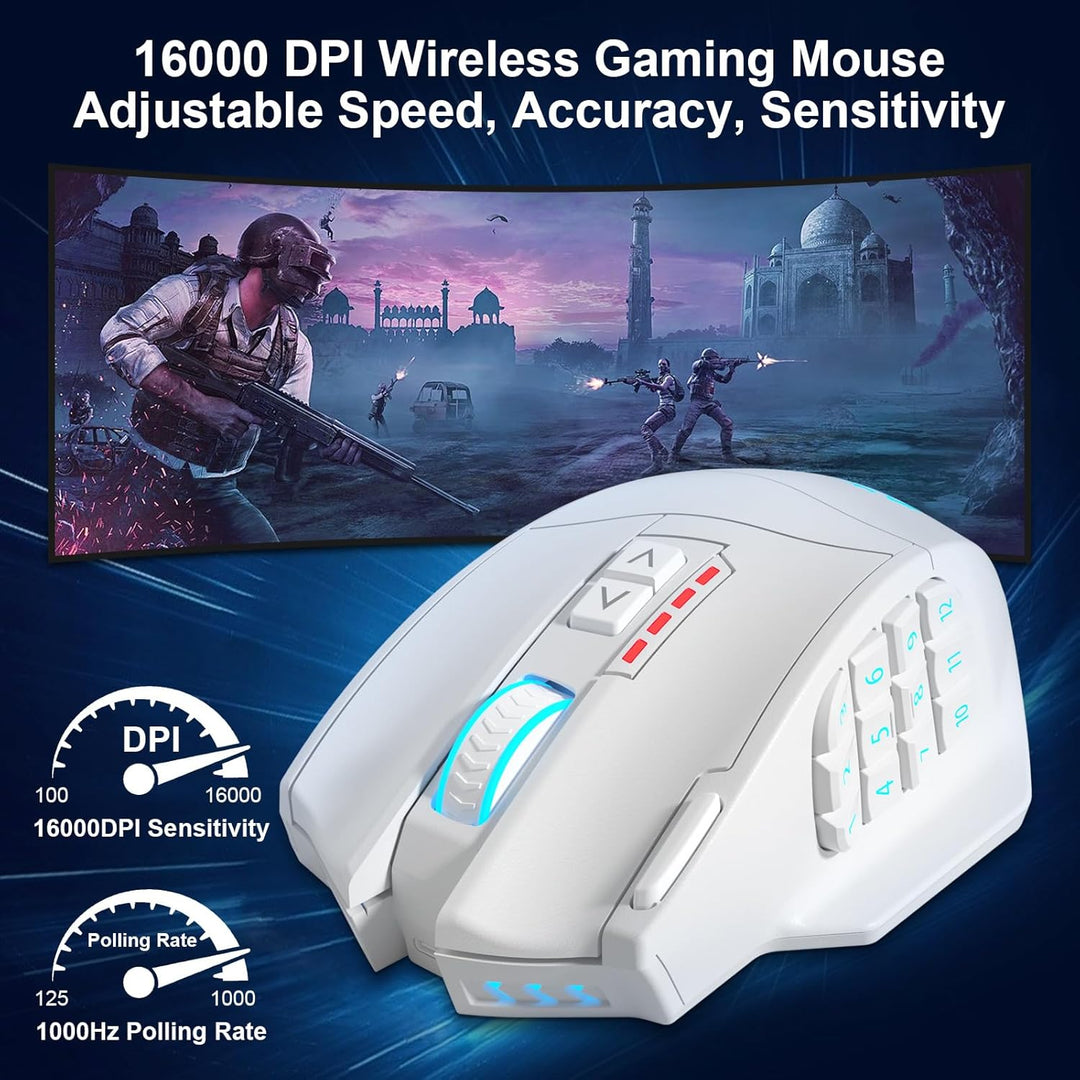 Gamspeed V8 Pro Gaming Maus Kabellos 2,4G, 16000DPI Wired/Wireless RGB MMO Gaming Maus, mit Chroma R