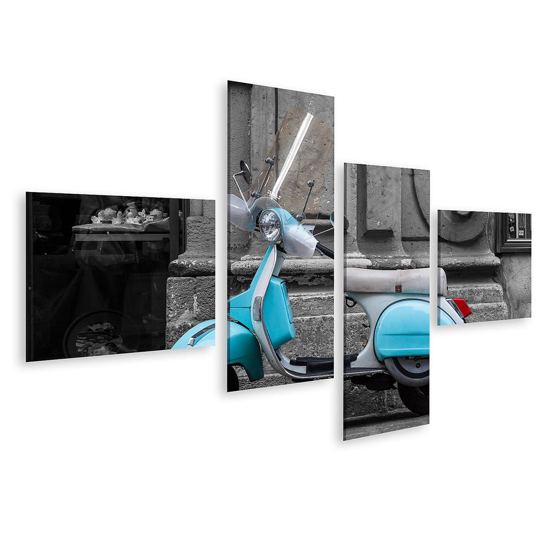 islandburner Bild auf Leinwand Historischer Italienischer Motorroller in Farbe Schwarz-Weiss Bilder