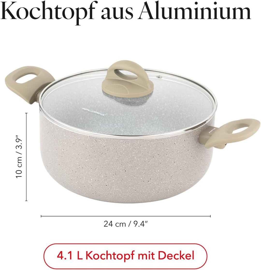 FLORINA Aluminiumtopf ISLA 4,1L I 24 cm I Aluminium Kochtopf mit Antihaftbeschichtung | Schnelles un