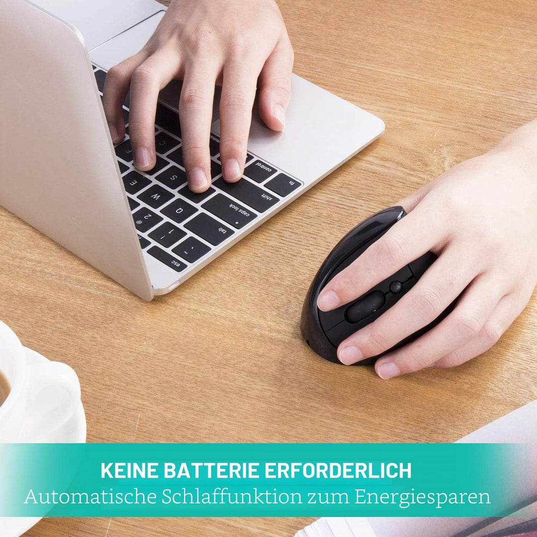 AURTEC Linkshändermaus, wiederaufladbare 2,4G-Drahtlos-Ergonomische Vertikalmäuse mit USB-Empfänger,