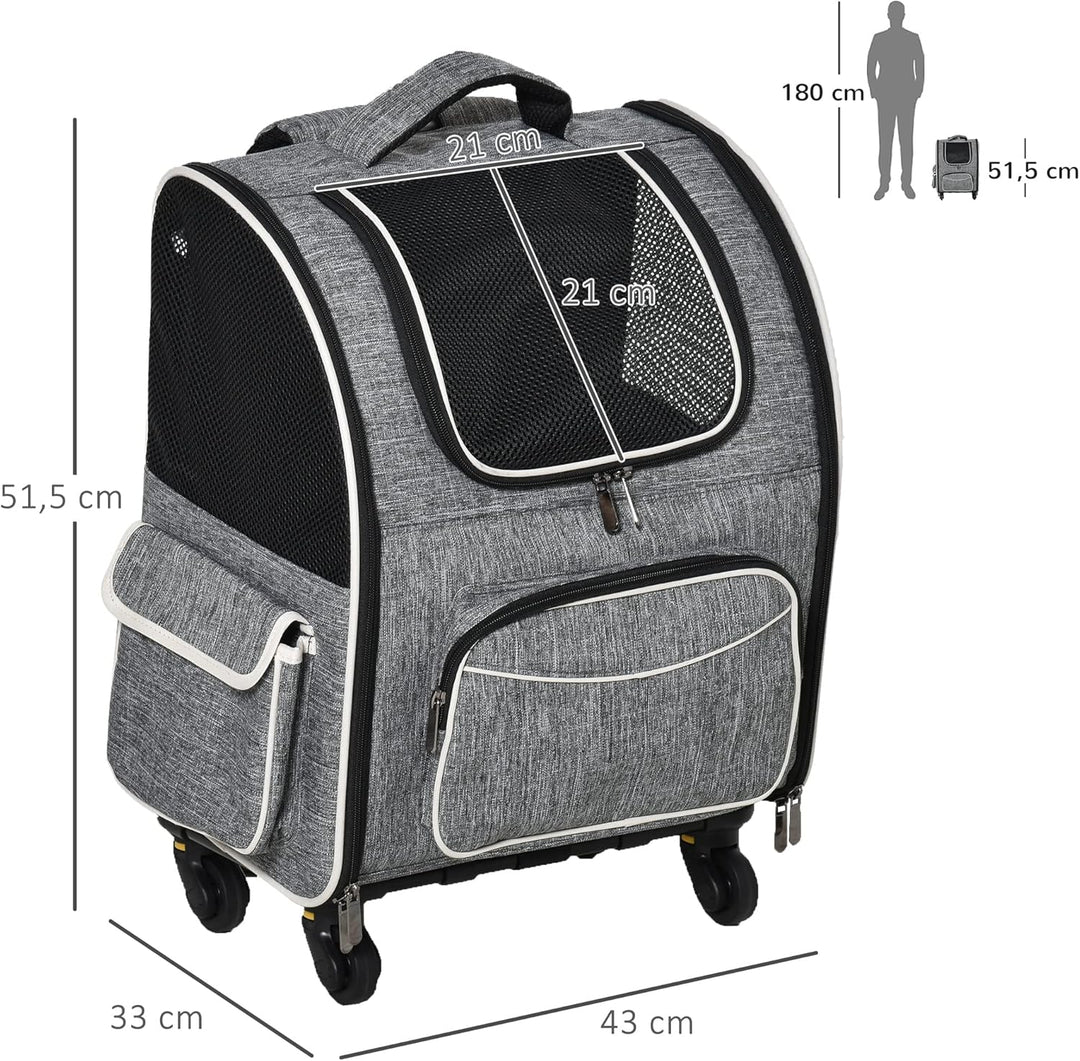 PawHut Hundetrolley mit Rollen Katzenrucksack mit Teleskopgriff Transportbox Transporttasche für Aut