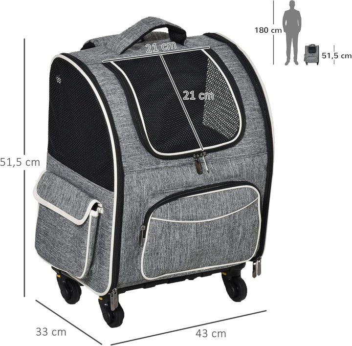 PawHut Hundetrolley mit Rollen Katzenrucksack mit Teleskopgriff Transportbox Transporttasche für Aut