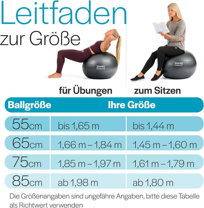 Core Balance, berstsicherer Gymnastikball - für Fitness Yoga Schwangerschaft - 55cm 65cm 75cm 85cm -