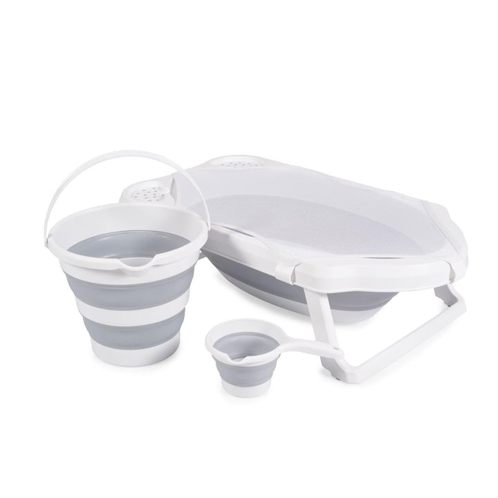 Cangaroo Badewannen-Set Hawaii 4-teilig faltbar Wasserablauf Ablagefächer Netz grau, grau