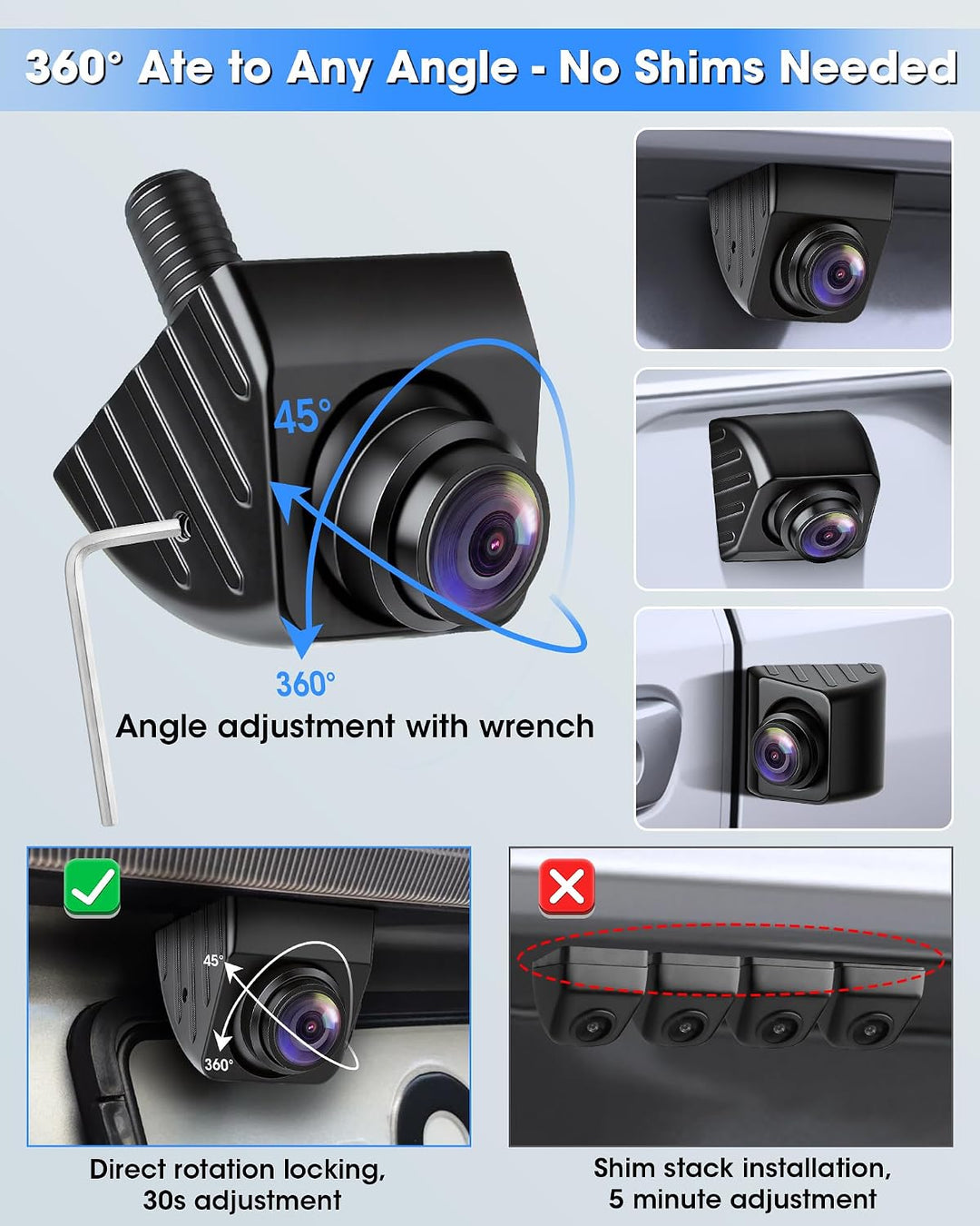 Rückfahrkamera AHD 1080P Rückfahrkamera Auto, 180° Weitwinkel Auto Rückfahrkameras 360° Drehbar Rück