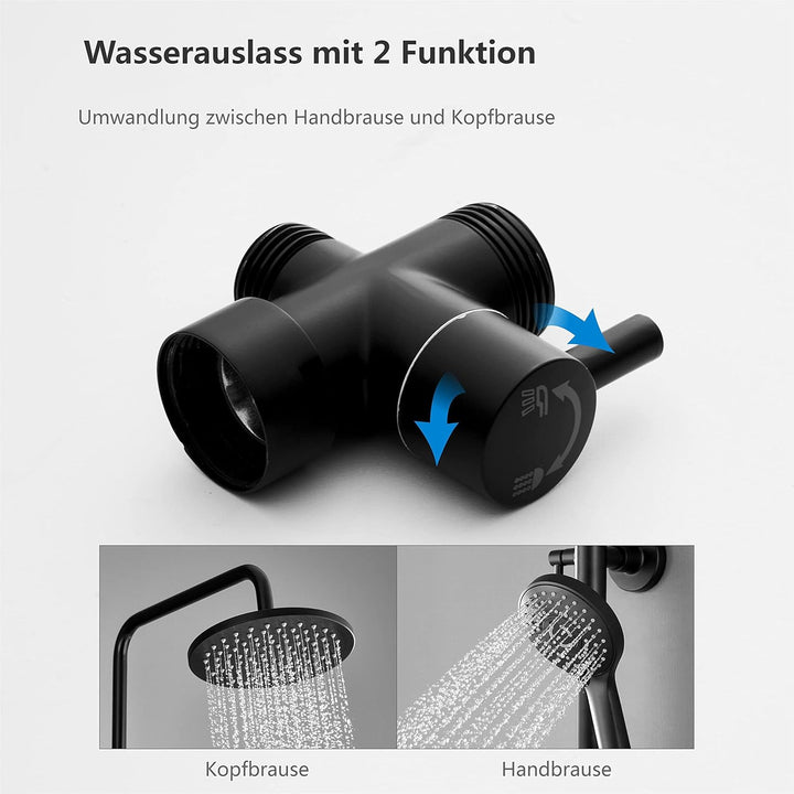 YOOZENA Duscharmatur Komplettset,Duschsystem mit Regendusche, 3 Strahlarten Duschkopf, Duscharmatur