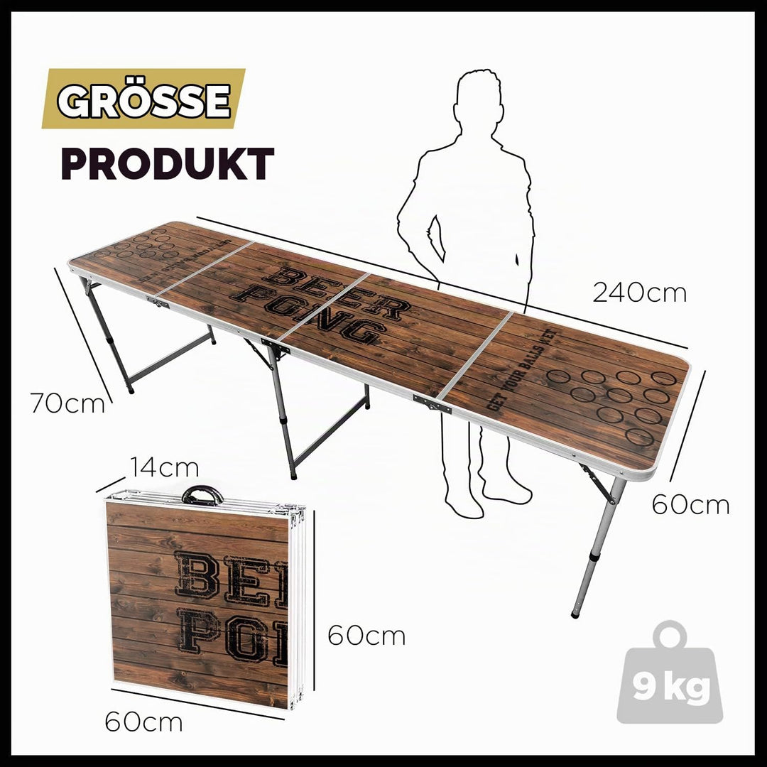 Beer Pong Original Cup® - Bierpong Tisch + 120 Becher + 6 Bälle - Zusammenklappbarer, transportabler