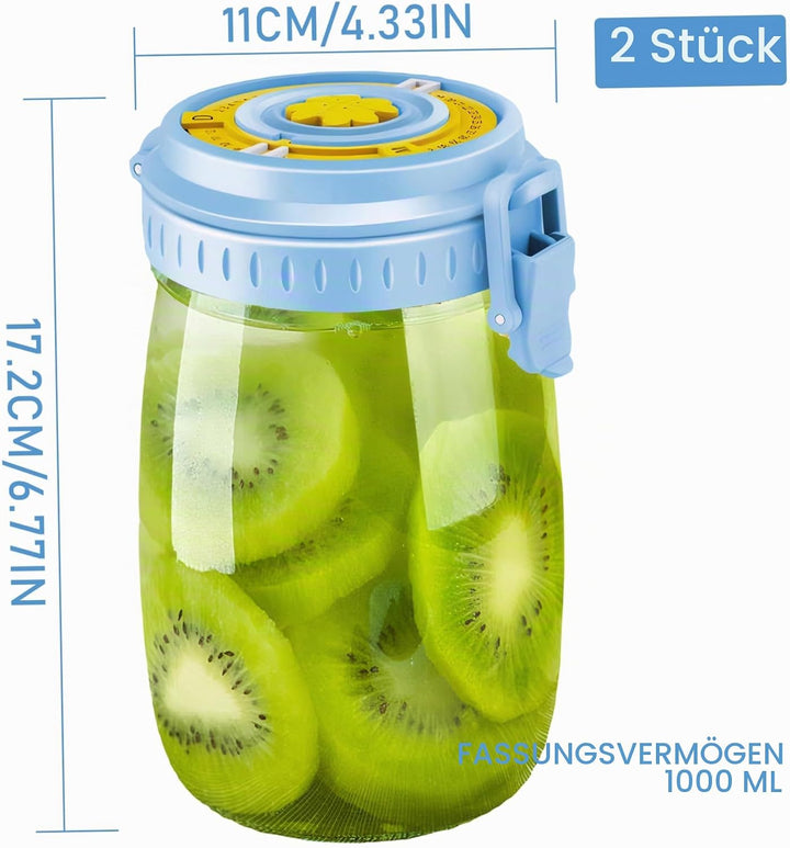 Gärglas 1000 ml mit Datum versehenes Sauerteig Starterglas mit Entlüftungsöffnung Sauerteigglas wied