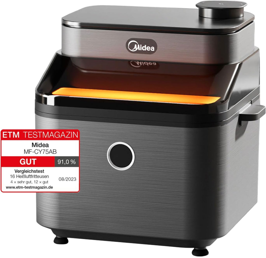 Midea DualTaste Heissluftfritteuse 7L,Airfryer xxl mit Sichtfenster,Modi saftige & knusprige,8 Progr