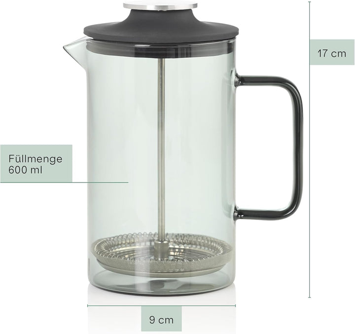 AdHoc MC80 French-Press-Kaffeebereiter Impact | 600 ml | Mundgeblasenes Borosilikatglas & Edelstahlf