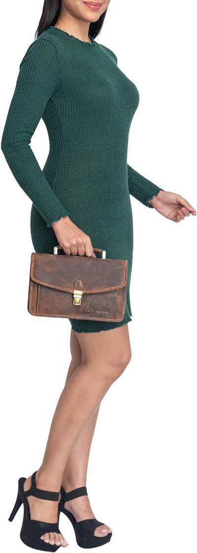 STILORD 'Yael' Leder Clutch Klein Damen Vintage Mini Handtasche Echtleder Retro Frauentasche Tablett