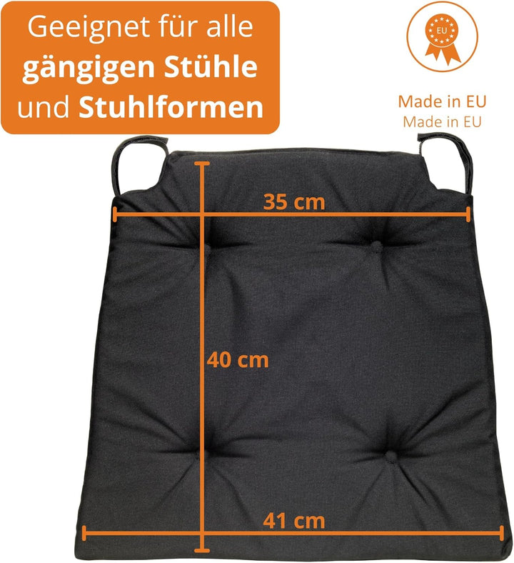 sleepling 4er Set Stuhlkissen, 42 (vorne) 35 (hinten) x40x5 cm, Sitzkissen für Stuhl &amp; Bank mit Klet
