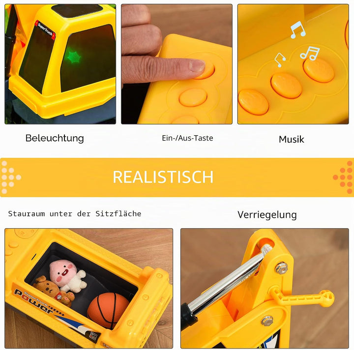 Homcom Kinder Tritor Lauflernhilfe Traktor 2 – 3 Jahre Bagger mit Gelenk, mit Zange inkl. Soundeffek
