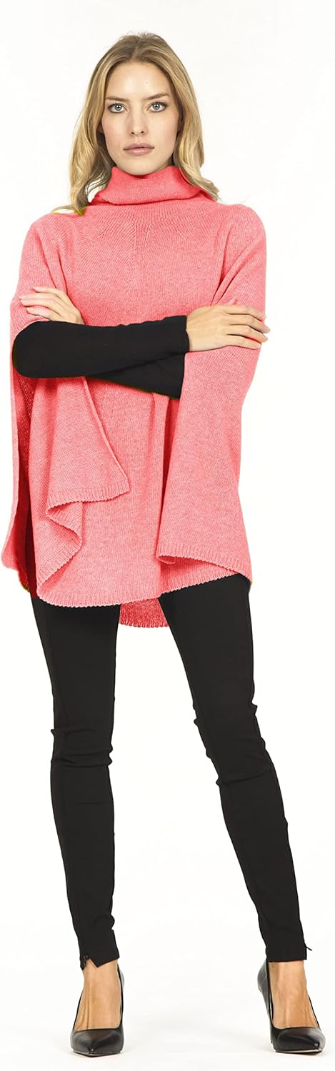 Marine Cashmere - Poncho aus Kaschmir-Mischgewebe für Damen mit hohem Kragen und Seitenschlitzen, za