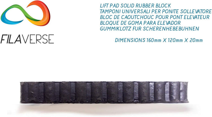 Gummiauflage 160x120x20mm - KIT mit 4 gummiklotz für Kfz Hebebühnen. Abmessungen des Gummiklotzes E1
