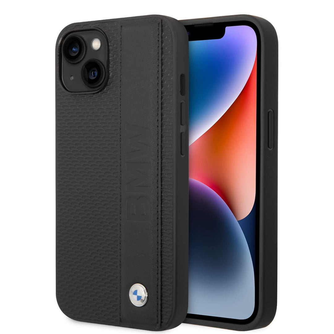 BMW Handyhülle für iPhone 14 Plus Signature Collection in Schwarz Strukturierte Hülle Echtleder Schu