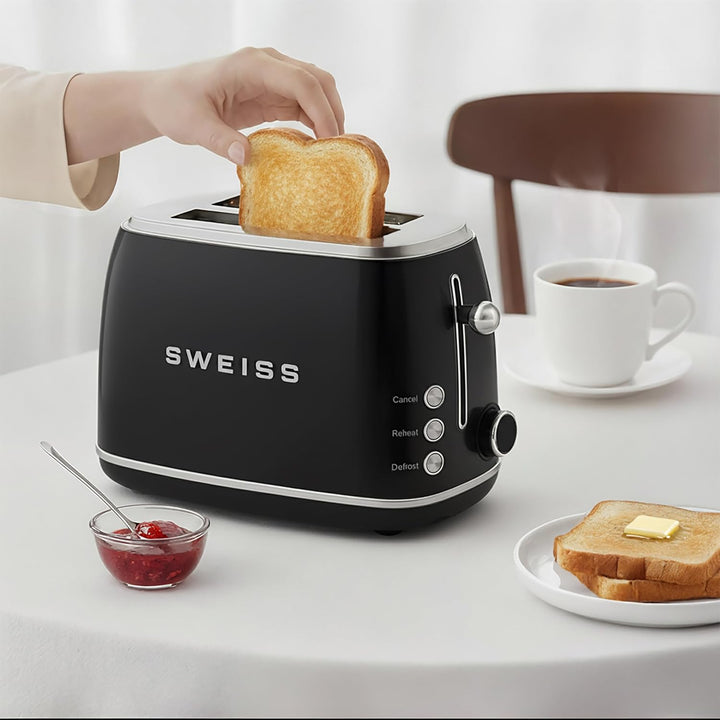 SWEISS Vintage Toaster GRS9, 2 Schlitze, 6 Leistungsstufen, Auftauen, speziell für Baguettes, schnel