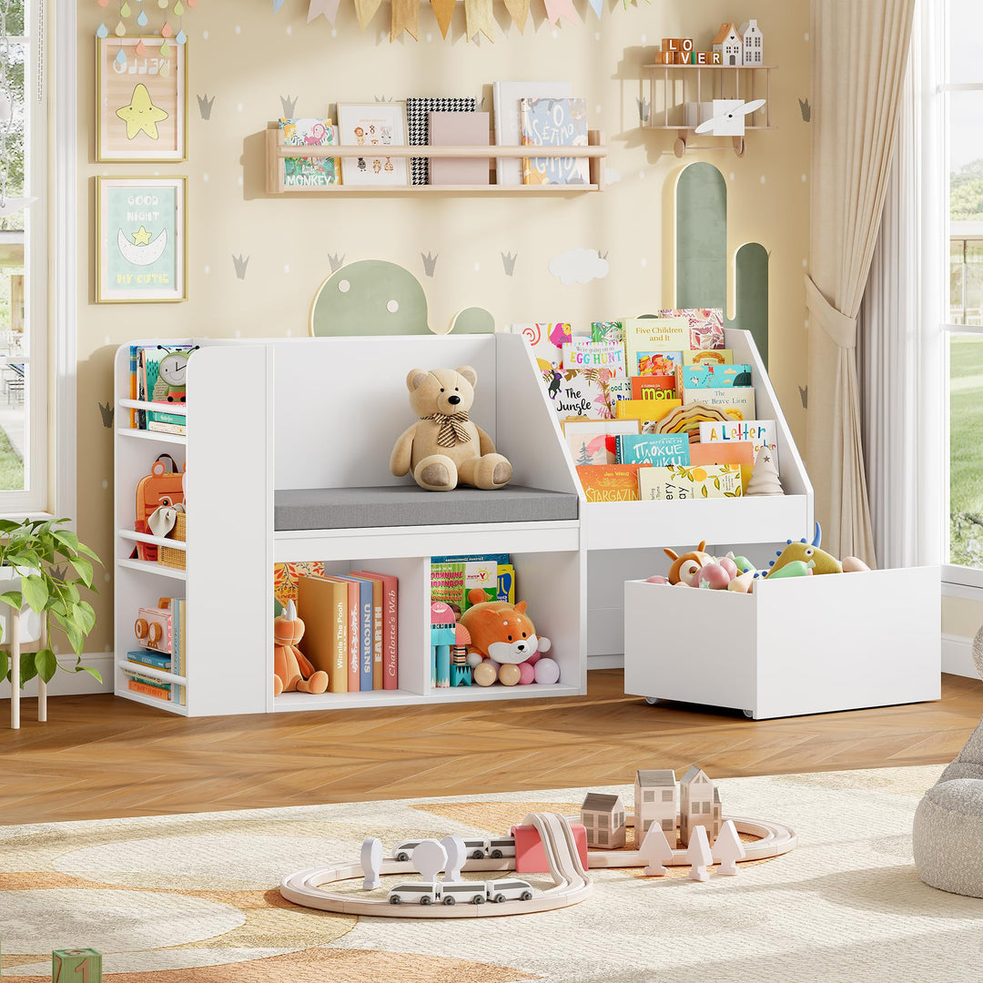 HOCSOK Kinderregal, Bücherregal Kinder mit Boxen auf Rollen, Spielzeugregal Kinderregal Aufbewahrung