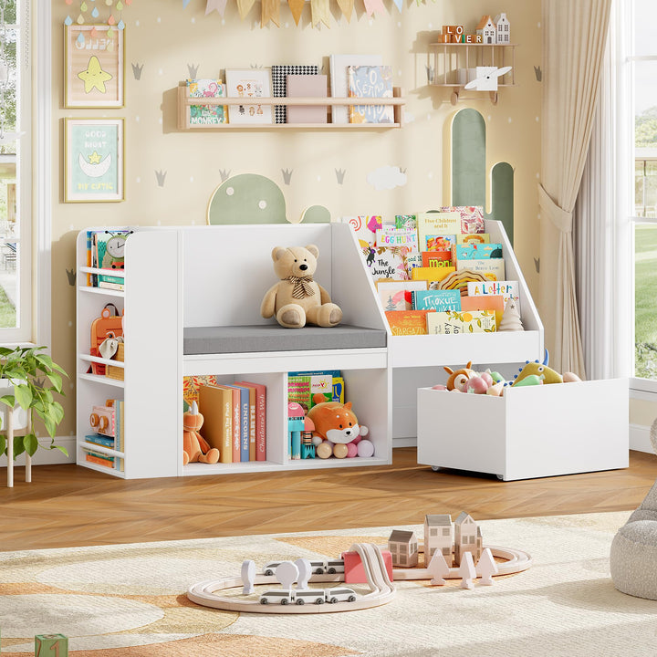HOCSOK Kinderregal, Bücherregal Kinder mit Boxen auf Rollen, Spielzeugregal Kinderregal Aufbewahrung