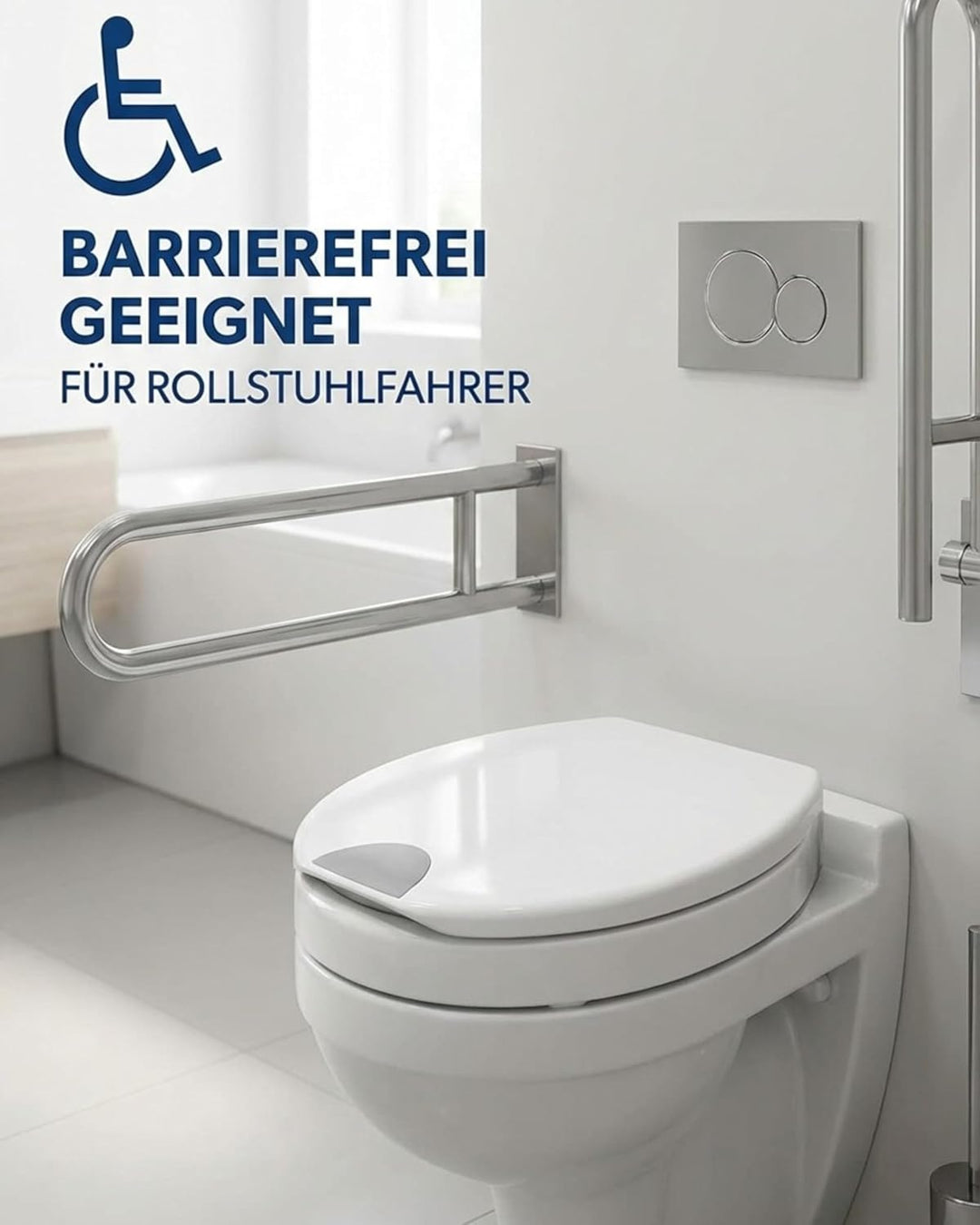 Novara Plus Duroplast WC Sitz Erhöhung 5 cm mit Absenkautomatik, bis 250 kg belastbar, bequem Sitzen