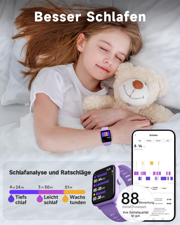 BIGGERFIVE Smartwatch Kinder, Fitness Tracker Uhr Digitale Fitnessuhr mit Schrittzähler, 24/7 Puls,