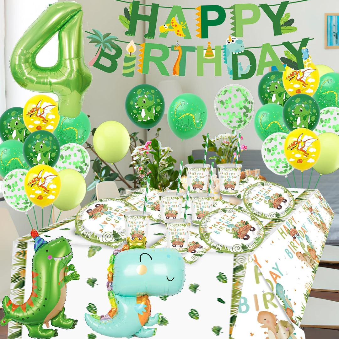 Dino Geburtstag Deko 4 Jahre, Dinosaurier Partygeschirr Set, Geburtstagsdeko 4 Jahre Junge, Dinosaur