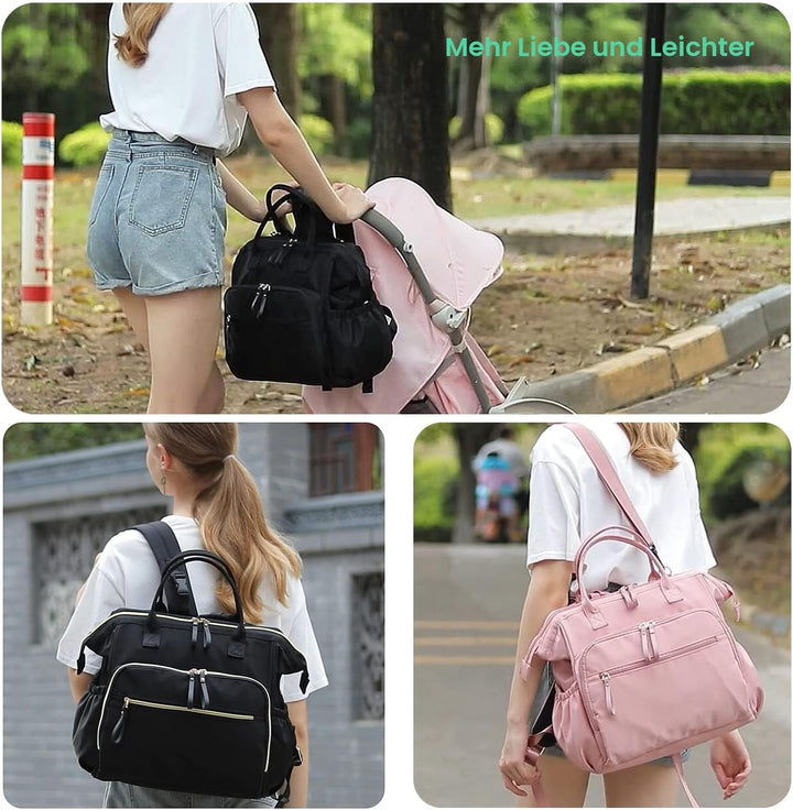 Wickeltasche mit grossem Fassungsvermögen, wasserabweisendes Nylon, 3-Wege-Reiserucksack und Schulte