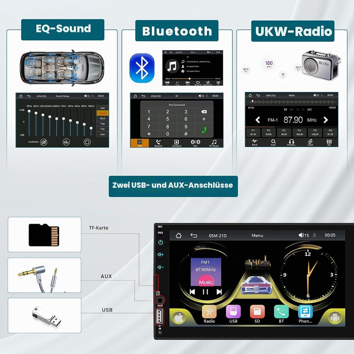 Hikity DAB Autoradio 2 DIN 7 Zoll IPS Touchscreen mit Video-Ausgangsfunktion, Radio 2 Din Bluetooth