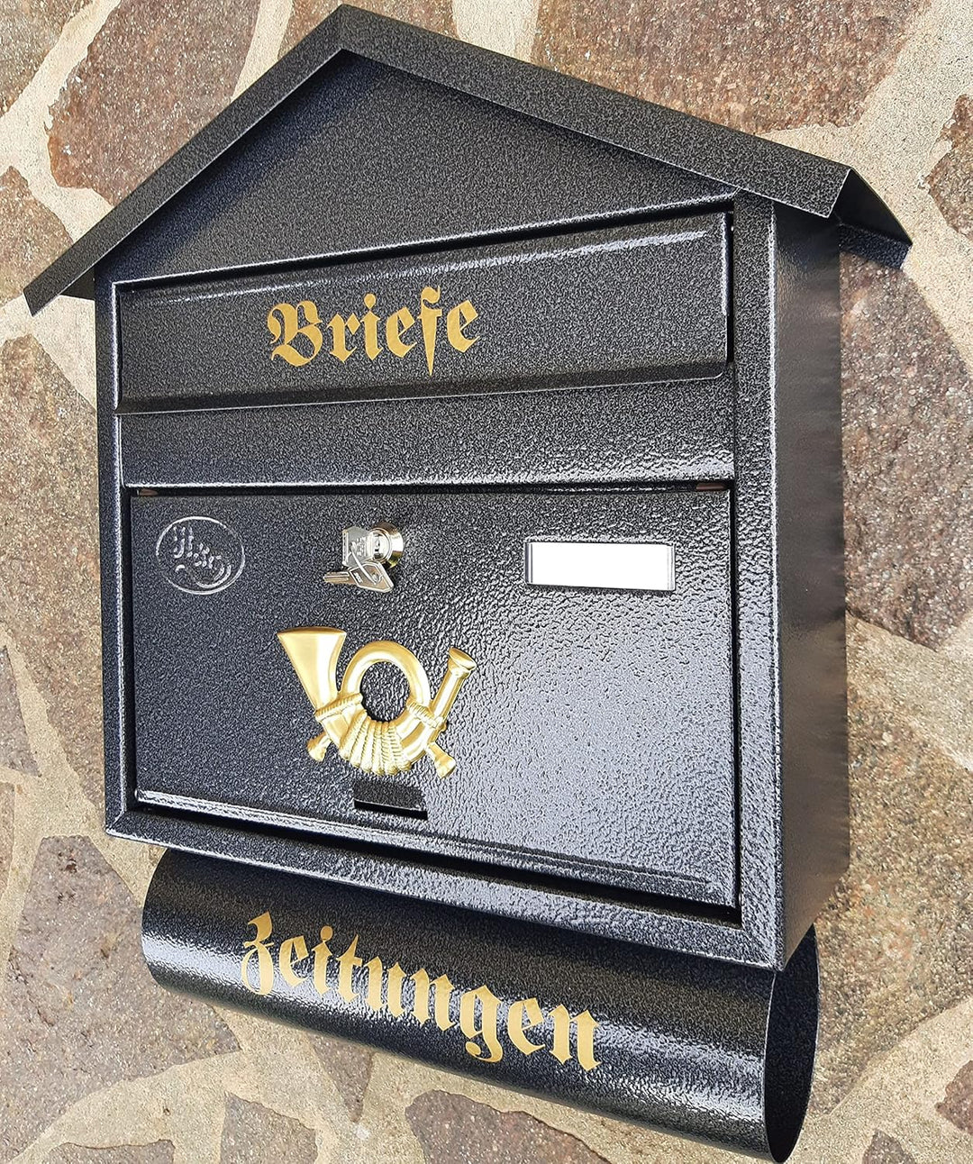 Pachurka & Dąże Grosser Briefkasten/Postkasten XXL Farbe: Anthrazit mit Zeitungsrolle + Montagemater