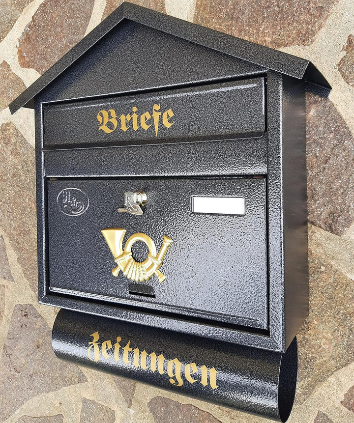 Pachurka & Dąże Grosser Briefkasten/Postkasten XXL Farbe: Anthrazit mit Zeitungsrolle + Montagemater