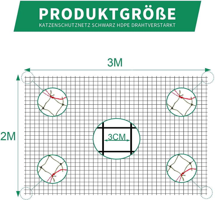 Tatamiyya Katzennetz Für Balkon, Katzennetz Drahtverstärkt 2x3m, Balkonnetz ist Robust Biss- Und Rei
