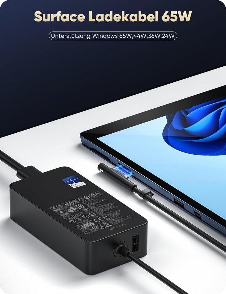 Surface Pro Ladegerät, 65W Microsoft Surface Netzteil Ladekabel für Surface Pro 9/Pro 8/Pro 7/Pro 6/