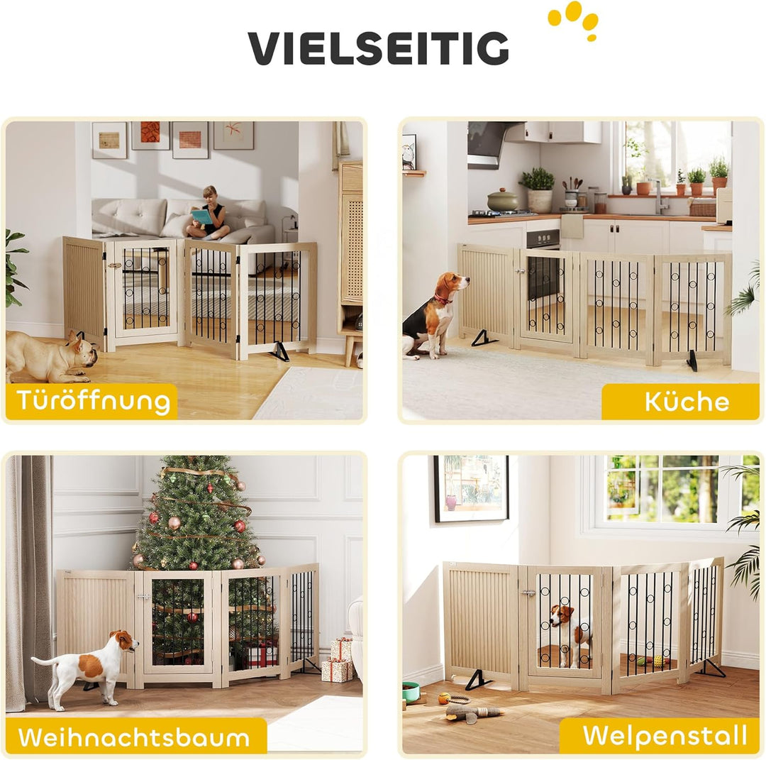 PawHut Absperrgitter Hund Freistehendes Schutzgitter, HxB: 70 x 205 cm Faltbares Hundegitter mit 2 S