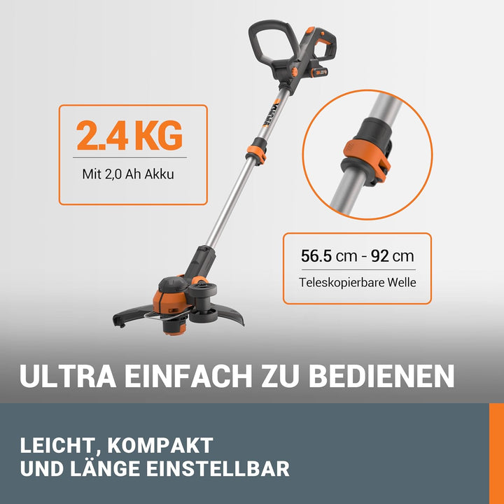 WORX WG163E.1 20V Akku-Rasentrimmer – Inkl. Li-Ion Akku, Ladestation, Spule, Sicherheitsschutz und