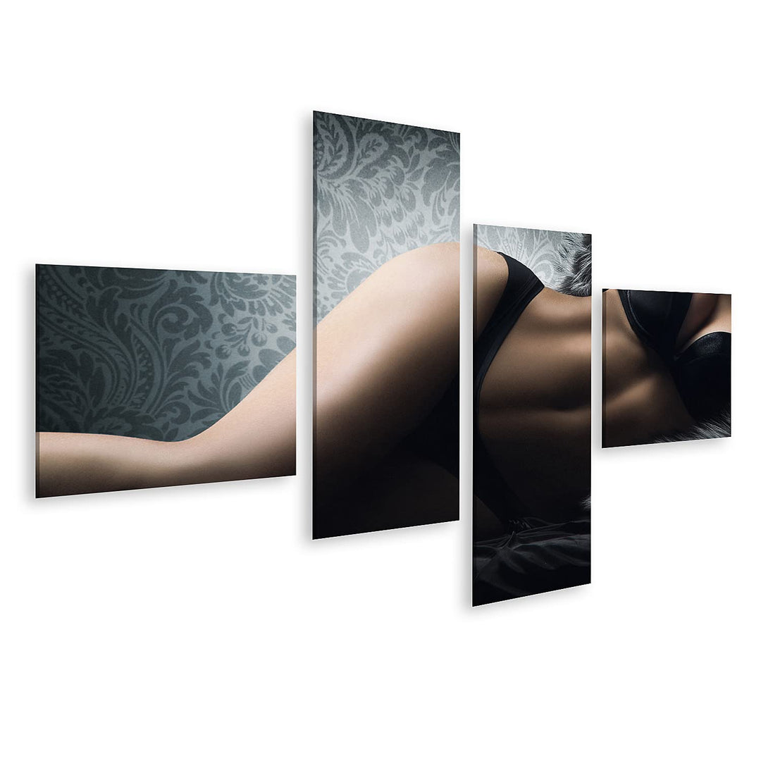 islandburner Bild auf Leinwand Junge sexy Frau in erotischer Wäsche und in Pelz Bilder Wandbilder Po