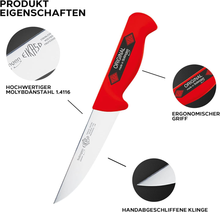 EIKASO Solingen Germany Stechmesser 13cm Klinge aus Molybdänstahl 1.4116 - Fleischermesser mit schar