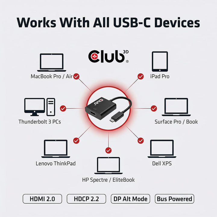 CLUB3D USB 3.1 Type C auf HDMI 2.0 UHD 4K 60HZ Aktiver Adapter - Kabelschnittstellen-/adapter (USB 3