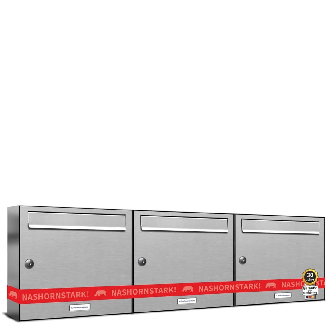 AL Briefkastensysteme 3 er Briefkastenanlage Edelstahl, Premium Briefkasten DIN A4, 3 Fach Postkaste