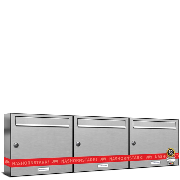 AL Briefkastensysteme 3 er Briefkastenanlage Edelstahl, Premium Briefkasten DIN A4, 3 Fach Postkaste
