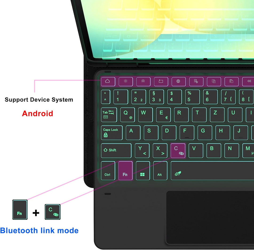 Tastatur Hülle für Samsung Galaxy Tab S10 Lite 10.9"/ S9 11"/ S9 FE 10.9"/ S10 FE 10.9 Zoll - 7 Farb