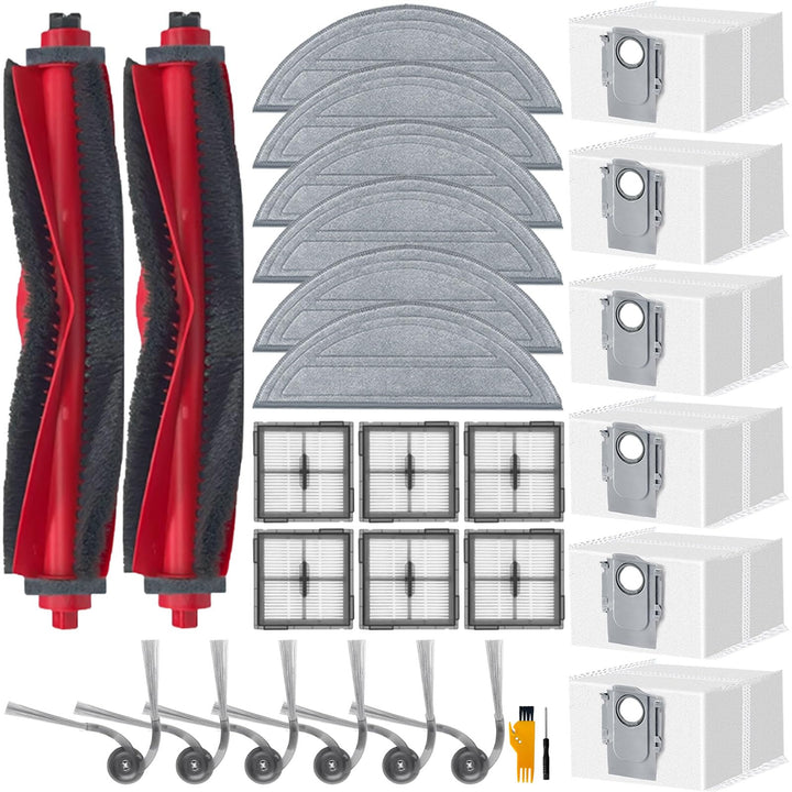 28 Stück Zubehör für Roborock Q10 S5+/ Q10 S5 Roboter Staubsauger, 2 Hauptbürsten, 6 Hepa Filters, 6