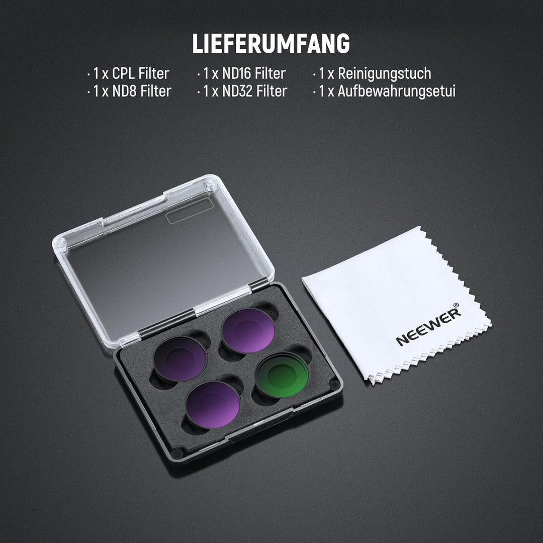 NEEWER ND Filter Set Kompatibel mit Insta360 GO Ultra (CPL/ND8/ND16/ND32), aufschraubbarer zirkulare